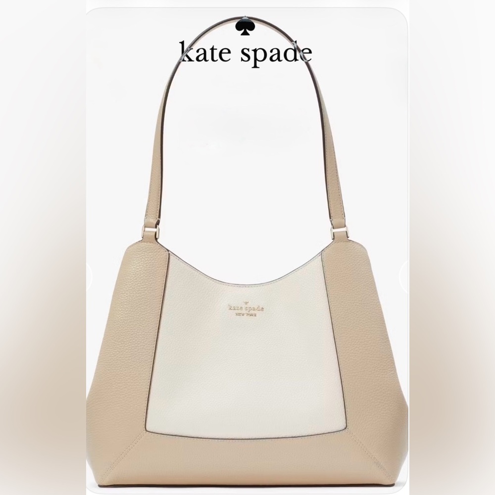 Kate Spade Lena Colorblock Shoulder Bag Cream Tan Neutral Pebbled Leather